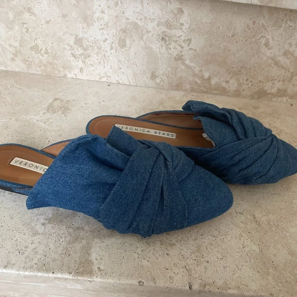 VERONICA BEARD Flat Denim BOW Mules Size 37